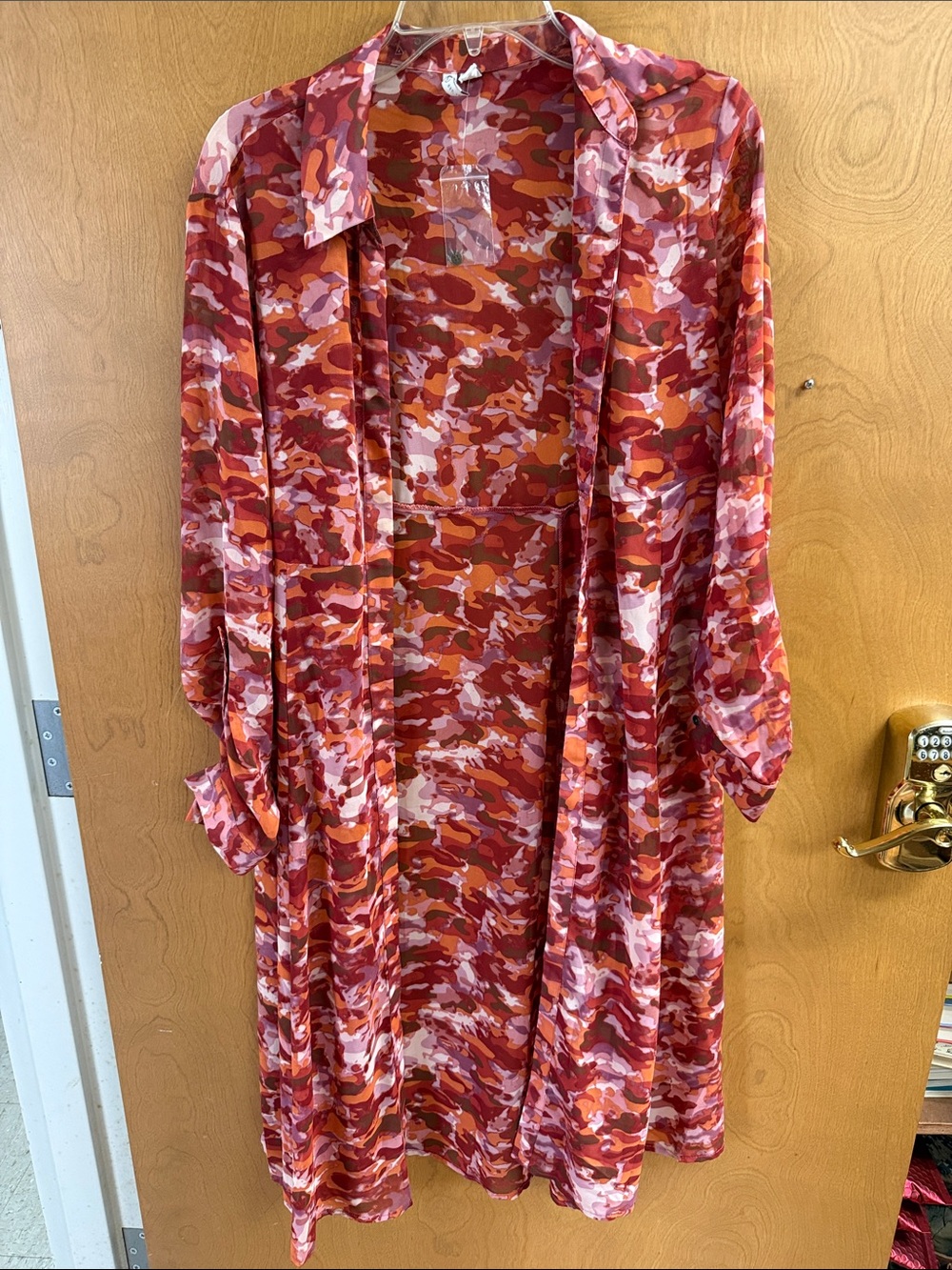 Cato Red Pink Orange Multi-Color Long Sleeve Shirt Dress
